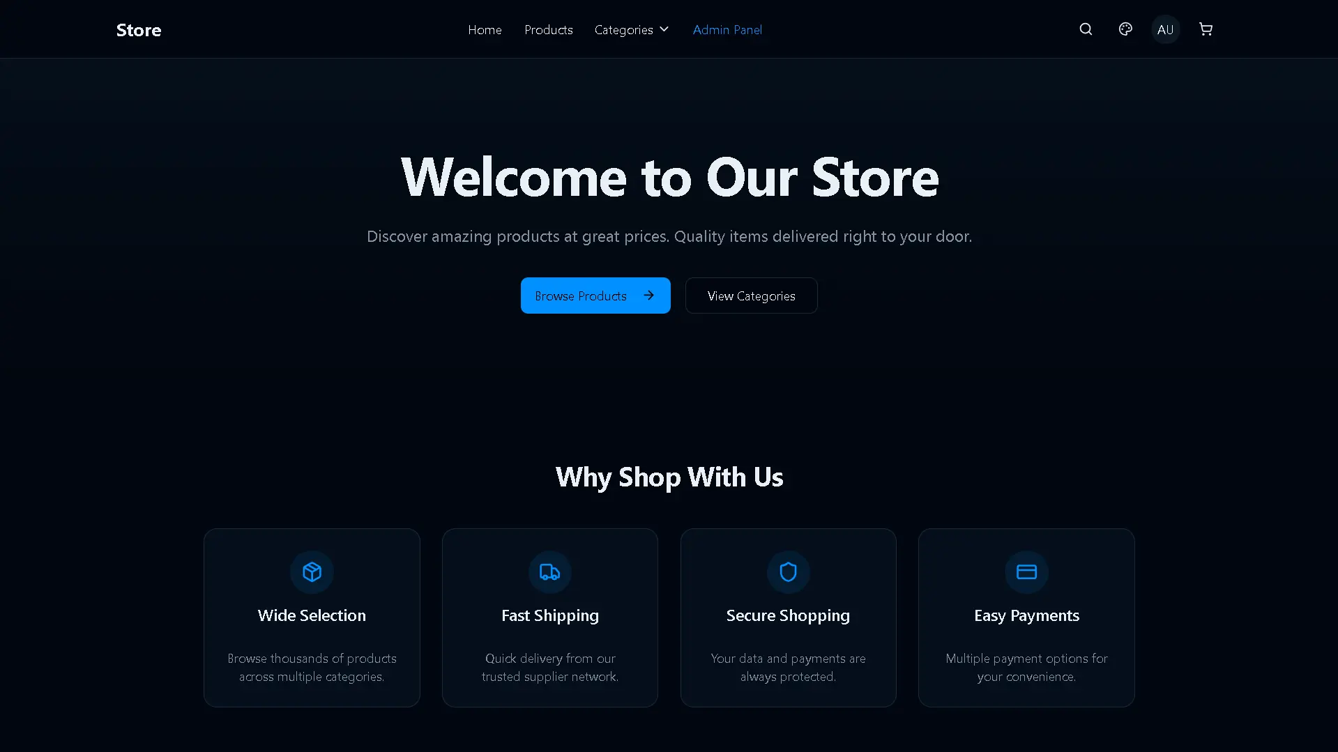 E-commerce storefront with product catalog
